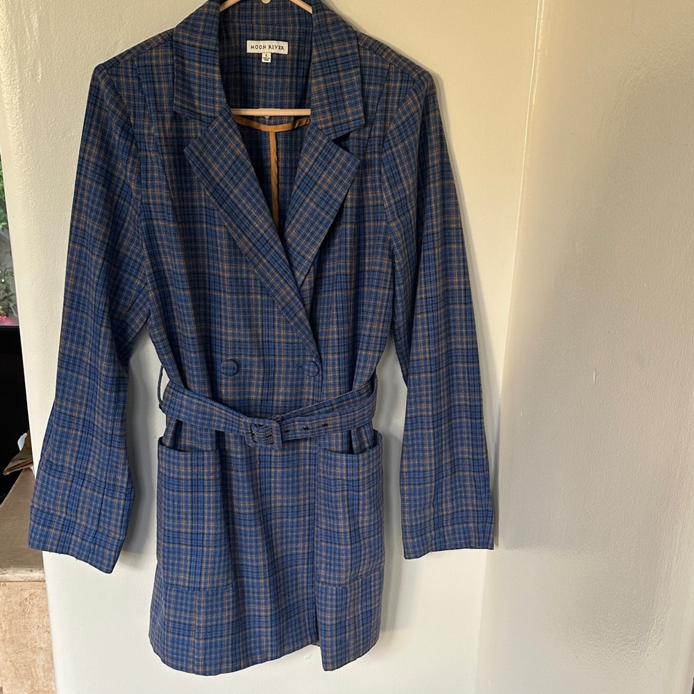 Moon River Navy Plaid Women's Blazer